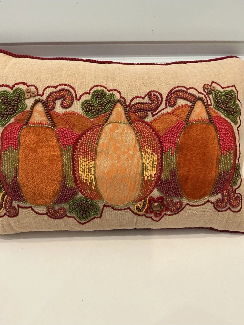 Pier 1 Pumpkins Throw Pillow Beaded Embroidered Fall Decor